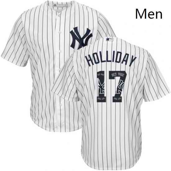 Mens Majestic New York Yankees 17 Matt Holliday Authentic White Team Logo Fashion MLB Jersey